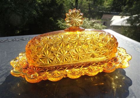 Vintage Fenton Daisy Button Amber Butter Dish Star Finial Fenton Fenton Glassware Fenton Glass