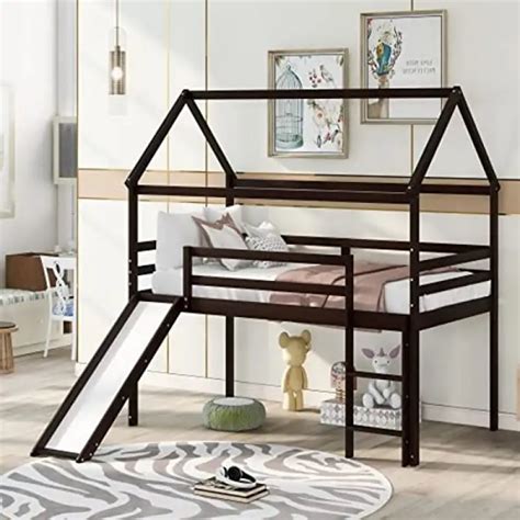 Twin Loft Bed With Slide Kids House Bed With Slide Wood Loft Beds For