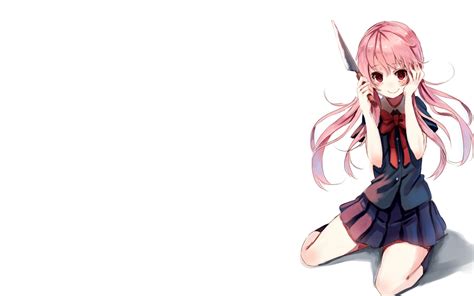 School Uniforms Skirts Pink Hair Red Eyes Knives Simple
