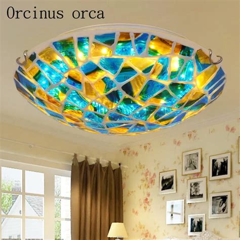 Mediterranean Painted Glass Ceiling Lamp Living Room Bedroom Balcony