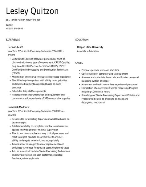 Sterile Processing Technician Resume Samples | Velvet Jobs