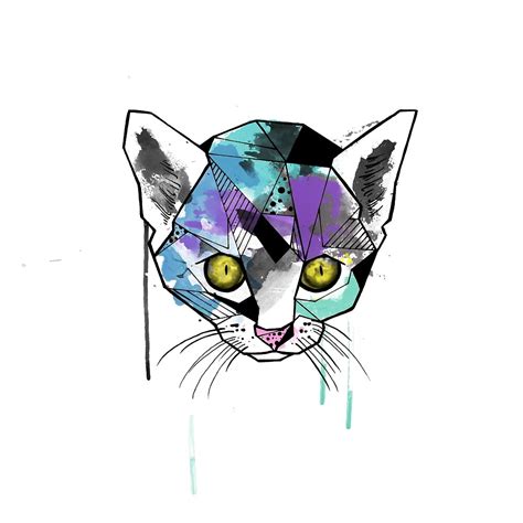 Geometric Watercolor Cat By Graphicward Redbubble