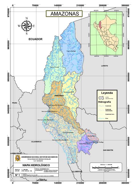 Mapa Hidrográfico De Amazonas 000000 000000 70°00w 9700000 75°00