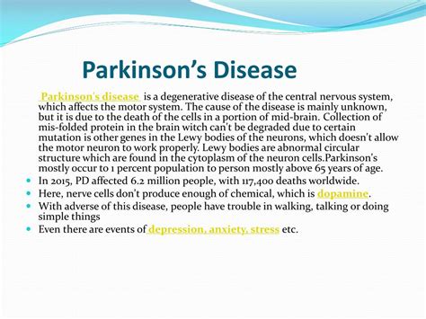 Ppt Parkinsons Disease Overview Symptoms Causes Treatment And