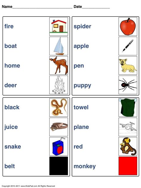 Match Word With Picture Fun Worksheets For Kids English Activities