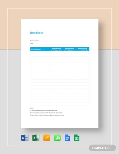 Rate Sheet 10 Examples Format Pdf Examples