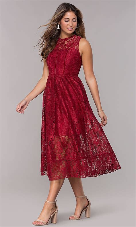 You would want to go for darker colors for the evening. Burgundy Midi-Length Lace Wedding-Guest Dress | Semi ...