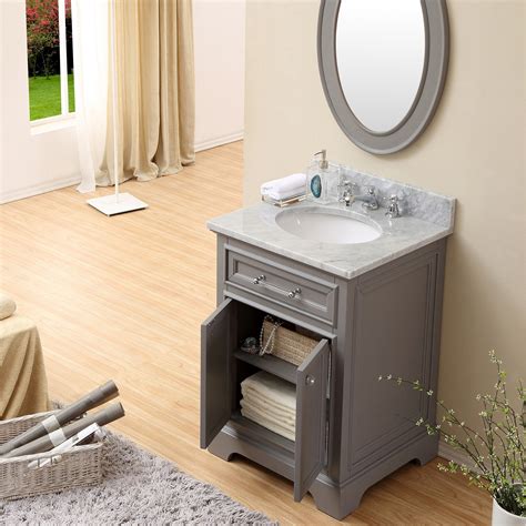 Cashmere Grey Single Sink Bathroom Vanity With White Carrara Marble Top