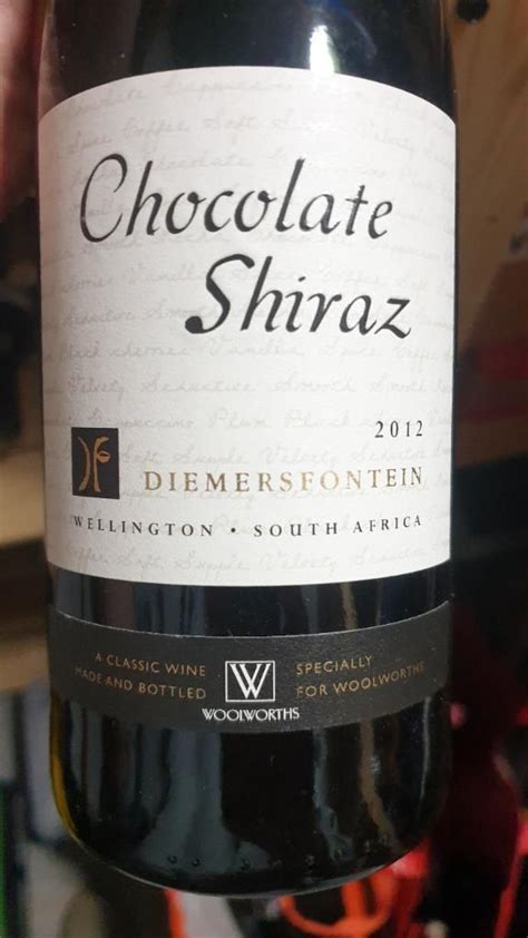 2012 Diemersfontein Shiraz Chocolate Shiraz South Africa Coastal Region Paarl Wellington