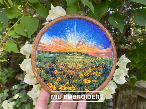 landscape on felt sunrise ☀️ embroidery