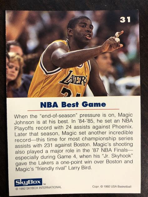 1992 Skybox Dream Team Basketball Magic Johnson “nba Best Game” 31
