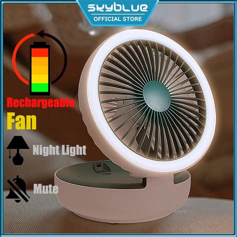 SKYBLUE Mini Portable Desktop Fan USB Rechargeable LED Light With Stand