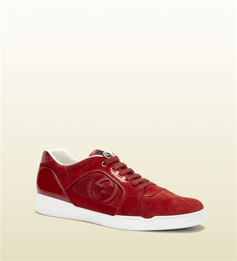 Lyst Gucci Light Red Suede Laceup Sneaker In Red For Men