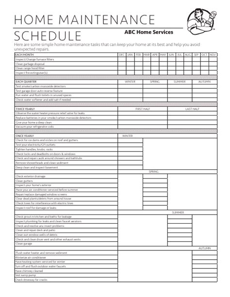 Home Maintenance Schedule Template Abc Home Services Download