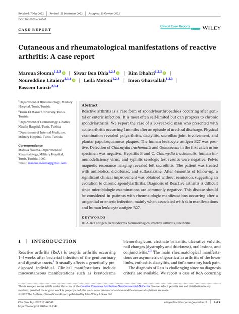 Pdf Cutaneous And Rheumatological Manifestations Of Reactive