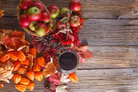Fall Wine In Glass On Rustic Wooden Background Stock Photo Image Of