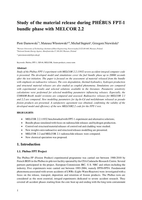 Pdf Study Of The Material Release During PhÉbus Fpt 1 Bundle Phase