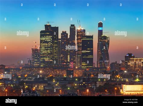 Top View Of Moscow City Skyline At Night Stock Photo Alamy
