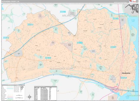 Alexandria County Va Zip Code Wall Map Premium Style By Marketmaps