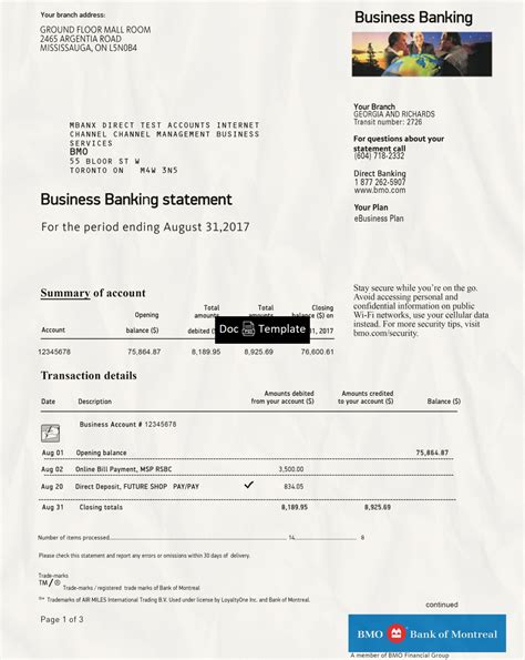 Bank Of Montreal Statement Template Psd Psd Templates