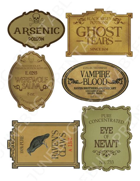 Apothecary Labels Halloween Bottle Labels Digital Clip Art Graphics Diy