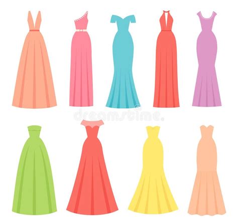 Evening Dresses For Women Vector Illustration Female Textile Flat