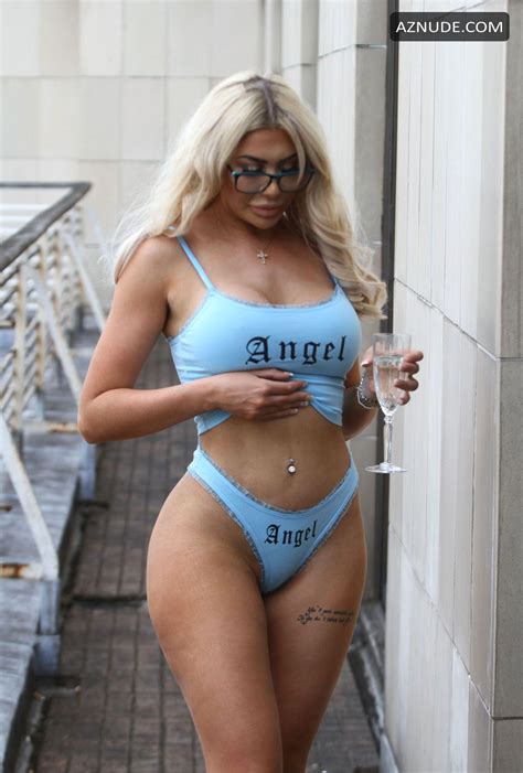 Chloe Ferry Enjoying A Glass Of Fizz In A Sexy Skimpy Blue Matching Angel Lingerie Set In London