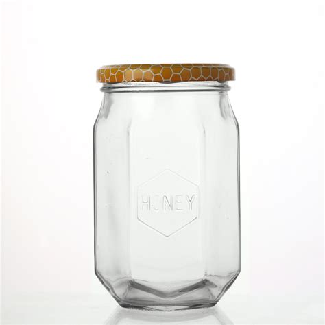 High Quality Luxury Hexagon Empty 500 Ml Glass Honey Jar With Screw Lid High Quality Jar Spices