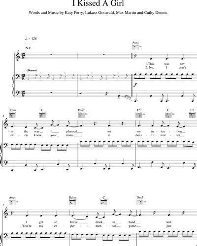 I Kissed A Girl Guitar And Piano And Voice Sheet Music By Katy Perry Nkoda Free 7 Days Trial