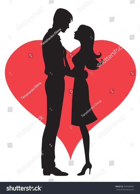 Illustration Black Silhouette Lovers Embracing On Stock Vector Royalty