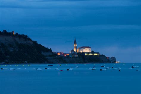 Slovenia The Adriatic Sea Evening Church Landscape Wallpaper