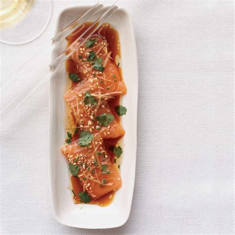 salmon sashimi with ginger and hot sesame oil recipe tim cushman food and wine