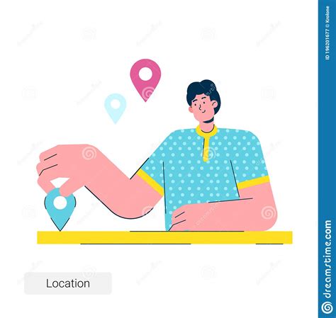 Young Male Character Using A Navigational App Illustration Location