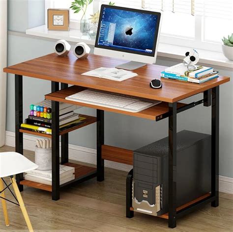 Modern Computer Desk Pc Table With Keyboard Tray Bookshelf For Student