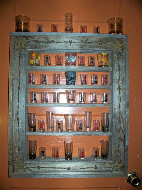 I used the premium pine lumber. Old Shot Glass Shelf | Glass display shelves, Shot glass ...