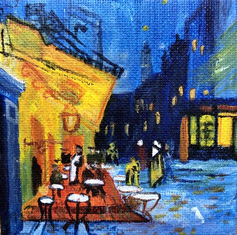 3" X 3" Acrylic on Canvas Van Gogh "Night Cafe'" Arte Van Gogh, Van
