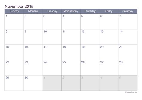 November 2015 Printable Calendar