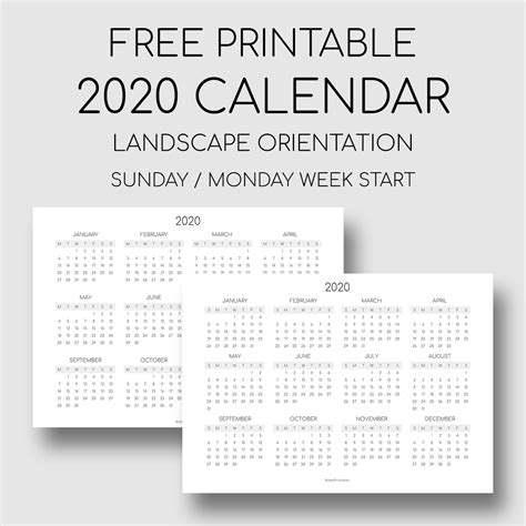 Printable 2020 Calendar Landscape Printable Calendar Template At A
