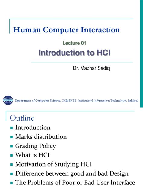 Hci Lecture 1 Introduction Pdf Humancomputer Interaction Usability