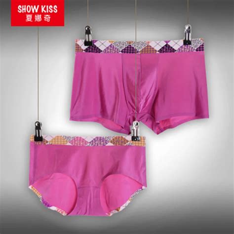 2017 New Ice Silk Couple Underwear Women Panties Men Boxer Shorts Multicolor Rhombus Lattice