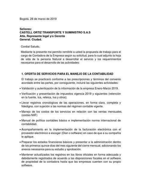 Propuesta De Servicios Contables Para Castell Ortiz Transporte Y