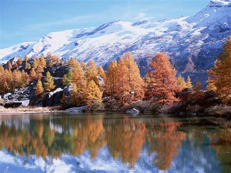 Wallpaper Mountains Autumn Trees Reflection Lake Sun 1600x1200