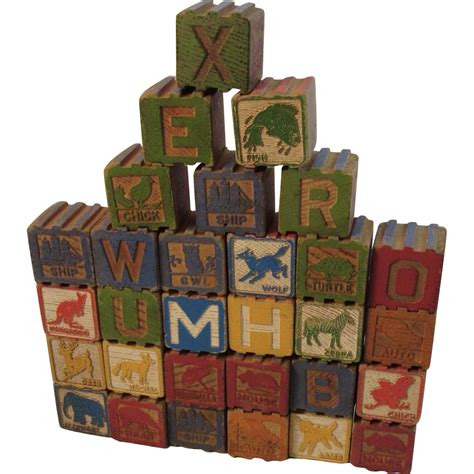 30 Vintage Childrens Wood Alphabet And Picture Blocks With Images
