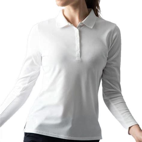 Glenmuir Ladies Misha Long Sleeve Performance Pique Golf Polo Shirt White