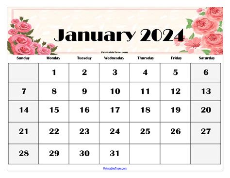 January 2024 Calendar Printable Pdf Template With Holidays