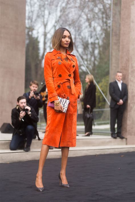 Jourdan Dunn At The Burberry Mens Fall 2015 Show January 2015 Coral Outfit Cold