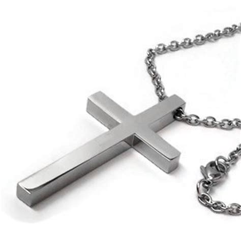 Loralyn Designs Large Mens Simple Stainless Steel Cross Necklace On