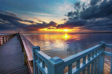 Bay Shore Park Pier Sunset Photograph By Ron Wiltse Fine Art America
