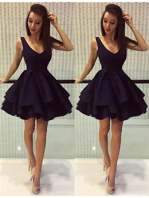 Designer clothing with uk next day delivery. Cute A Line V Neck Satin Short Black Homecoming Dresses ...