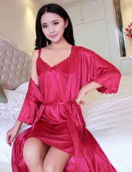 Jual Baju Tidur Wanita Satin Kimono Sexy Renda Merah Maroon Di Lapak